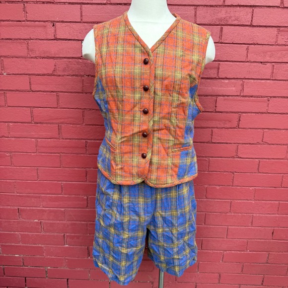 Lizsport Pants - Vintage 80s Liz‎ Claiborne Liz Sport Plaid Wool Blend Vest & Shorts Set Tratan